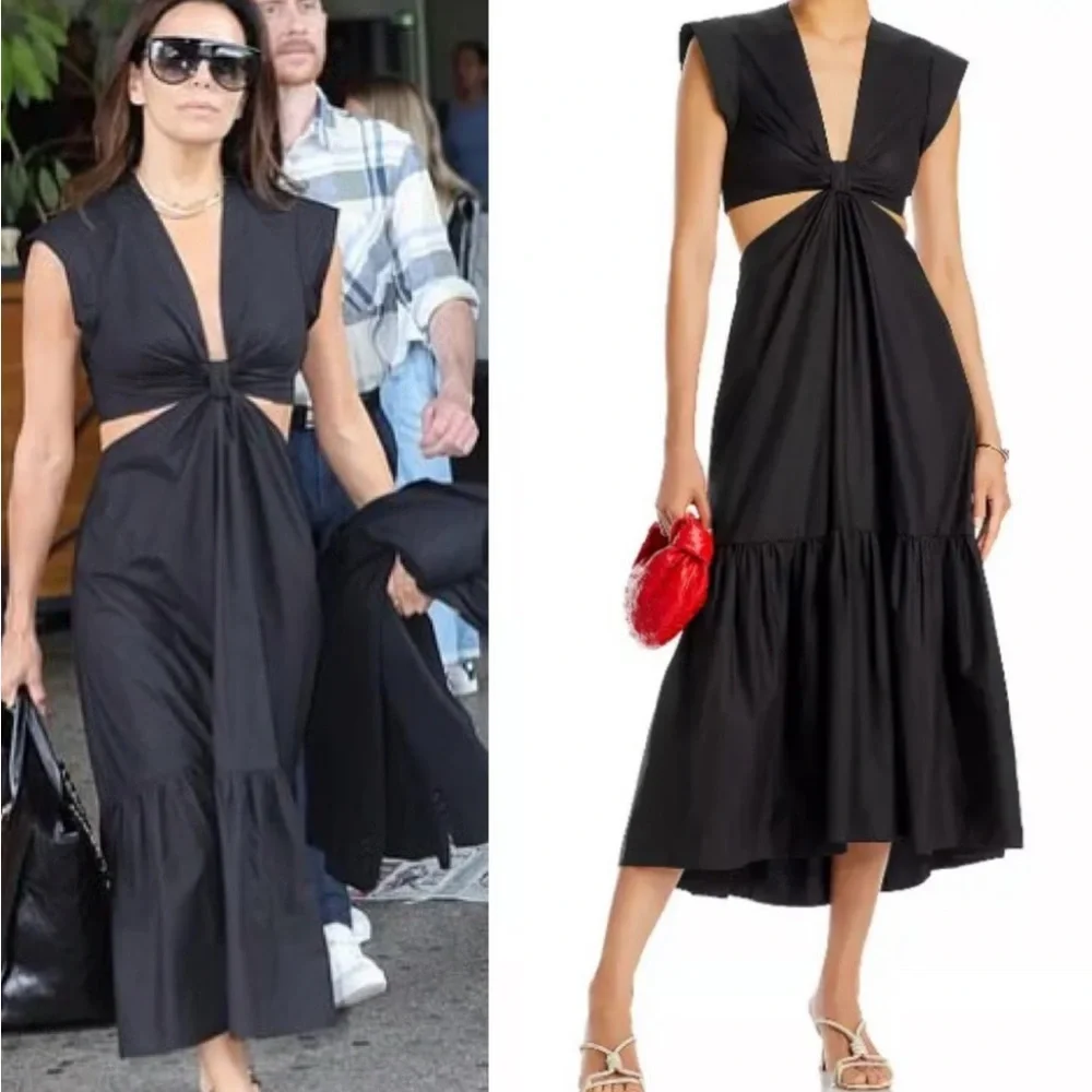 Jason Wu Satin Midi Teal Green Cutout Dress M - Picture 3 of 15